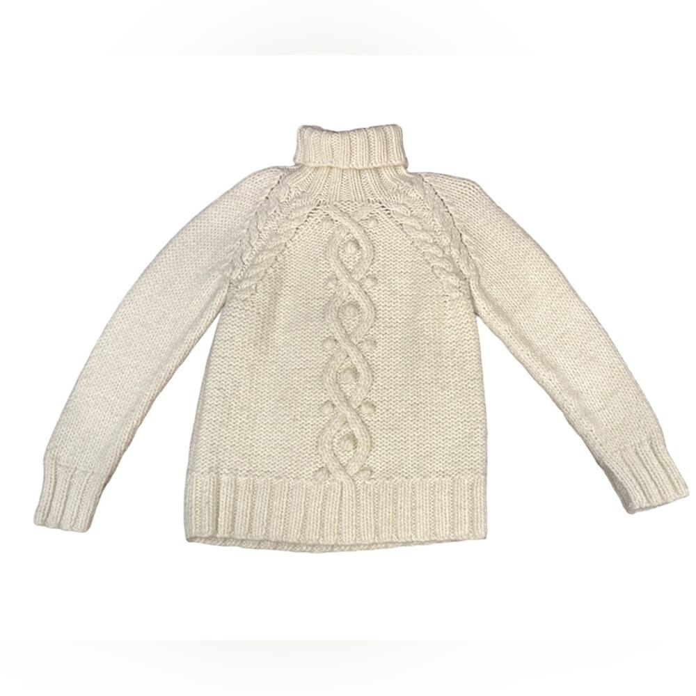 Real Clothes Women’s Large Cable Knit Turtleneck Sweater in Ivory Wool Blend